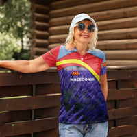 Macedonia Women Polo Shirt with Lavender Field and Bloom Curve Design - Wonder Print Shop