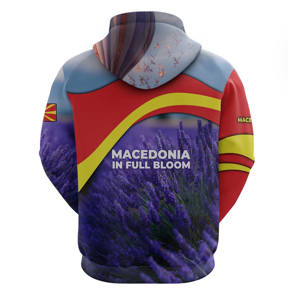 Macedonia Zip Hoodie with Lavender Field and Bloom Curve Design - Wonder Print Shop