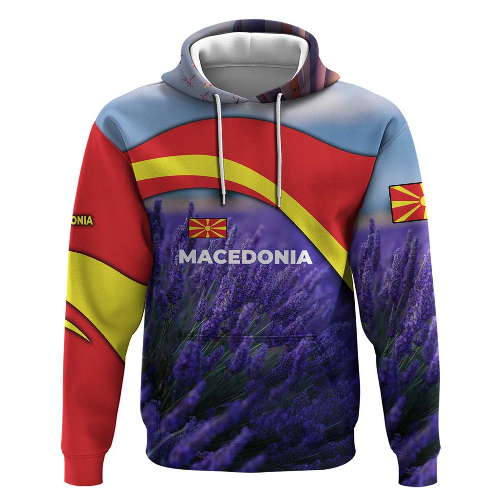 Macedonia Zip Hoodie with Lavender Field and Bloom Curve Design - Wonder Print Shop
