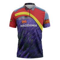 Macedonia Zipper Polo Shirt with Lavender Field and Bloom Curve Design - Wonder Print Shop