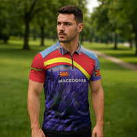 Macedonia Zipper Polo Shirt with Lavender Field and Bloom Curve Design - Wonder Print Shop