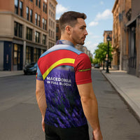 Macedonia Zipper Polo Shirt with Lavender Field and Bloom Curve Design - Wonder Print Shop