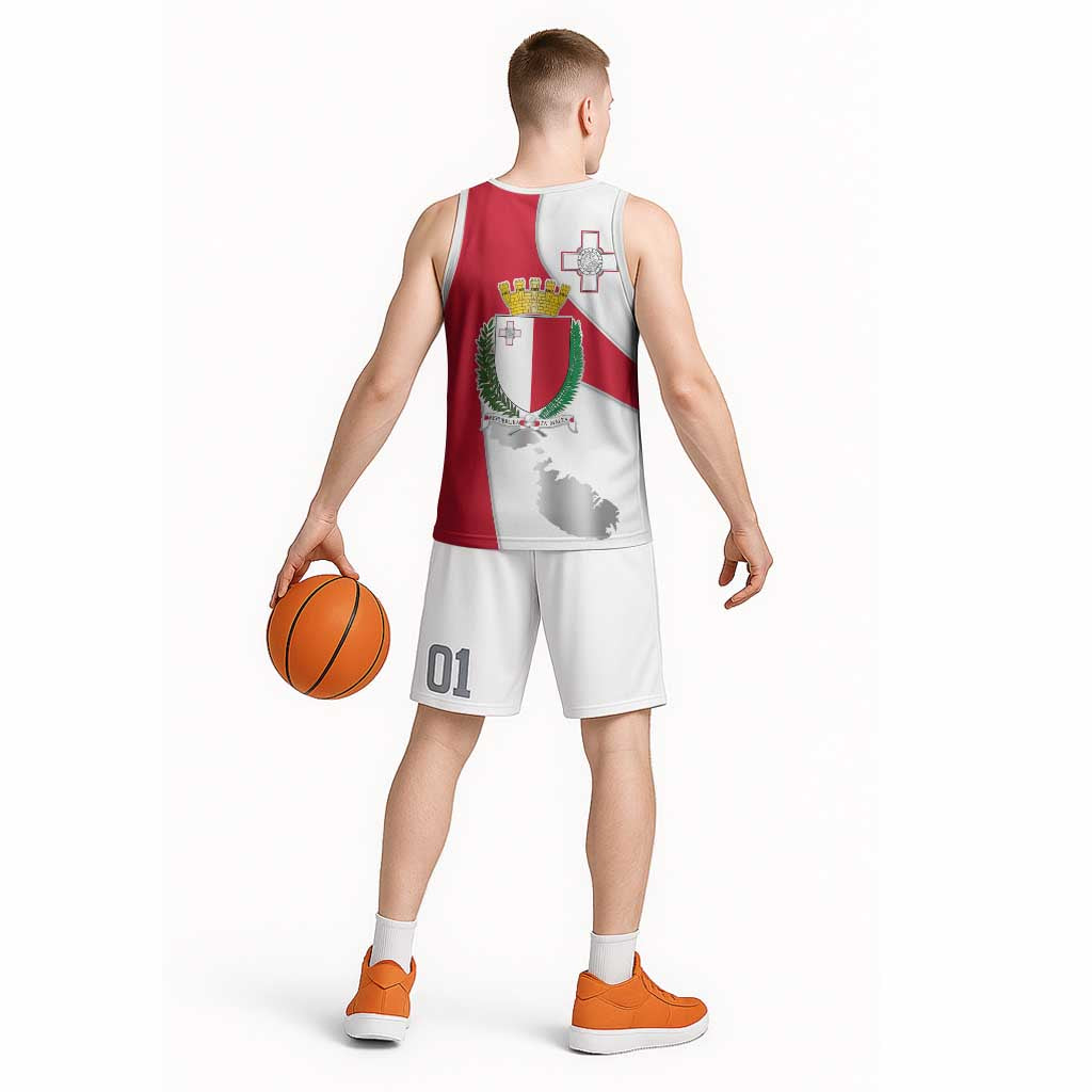 Malta Basketball Jersey with Coat of Arms and Island Map Design - Wonder Print Shop
