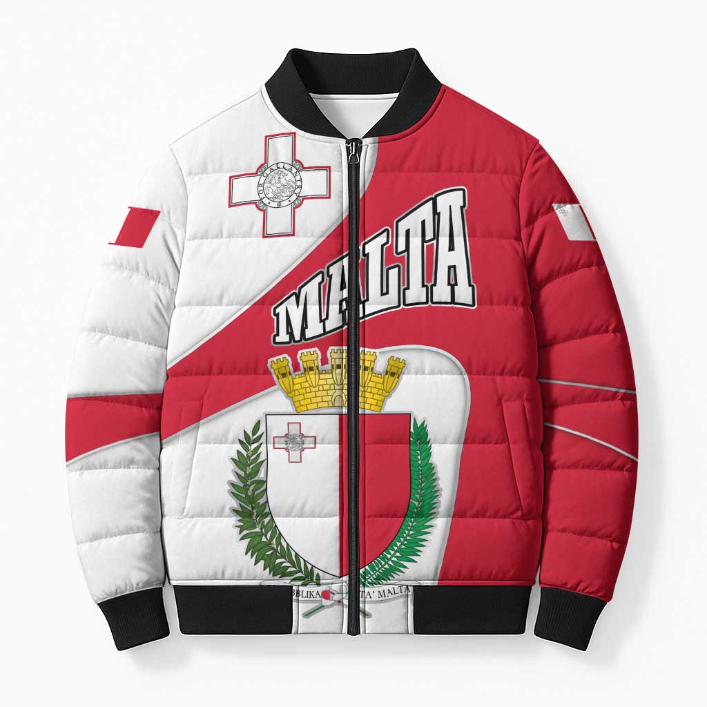 Malta Bomber Puffer Jacket with Coat of Arms and Island Map Design - Wonder Print Shop