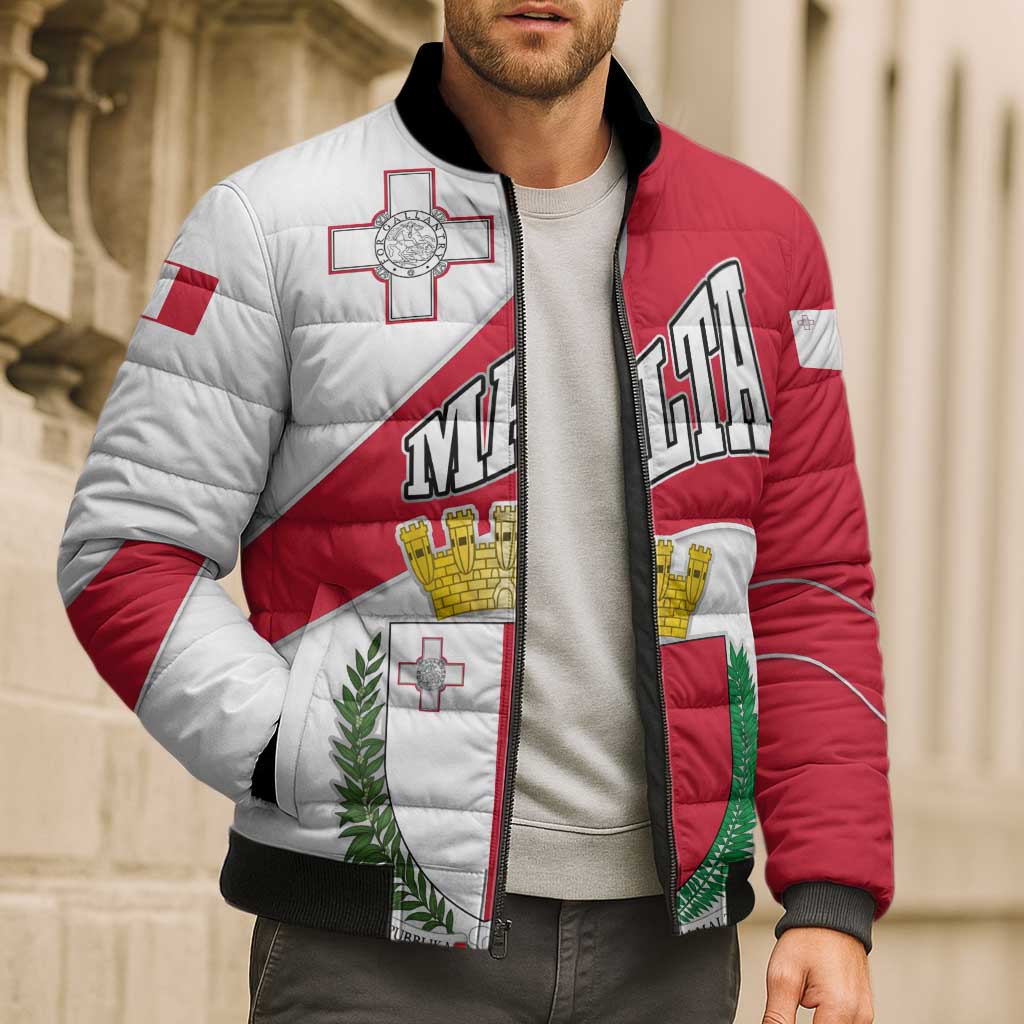 Malta Bomber Puffer Jacket with Coat of Arms and Island Map Design - Wonder Print Shop