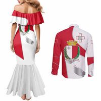 Malta Couples Matching Mermaid Dress and Long Sleeve Button Shirt with Coat of Arms and Island Map Design - Wonder Print Shop