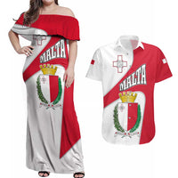 Malta Couples Matching Off Shoulder Maxi Dress and Hawaiian Shirt with Coat of Arms and Island Map Design - Wonder Print Shop