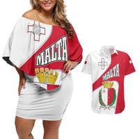 Malta Couples Matching Off Shoulder Short Dress and Hawaiian Shirt with Coat of Arms and Island Map Design - Wonder Print Shop