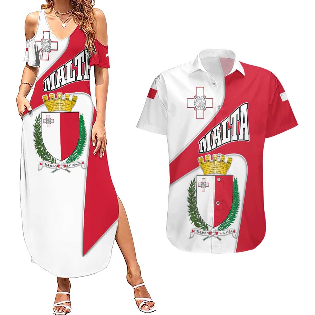 Malta Couples Matching Summer Maxi Dress and Hawaiian Shirt with Coat of Arms and Island Map Design - Wonder Print Shop