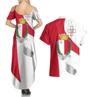 Malta Couples Matching Summer Maxi Dress and Hawaiian Shirt with Coat of Arms and Island Map Design - Wonder Print Shop