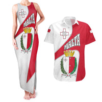 Malta Couples Matching Tank Maxi Dress and Hawaiian Shirt with Coat of Arms and Island Map Design - Wonder Print Shop
