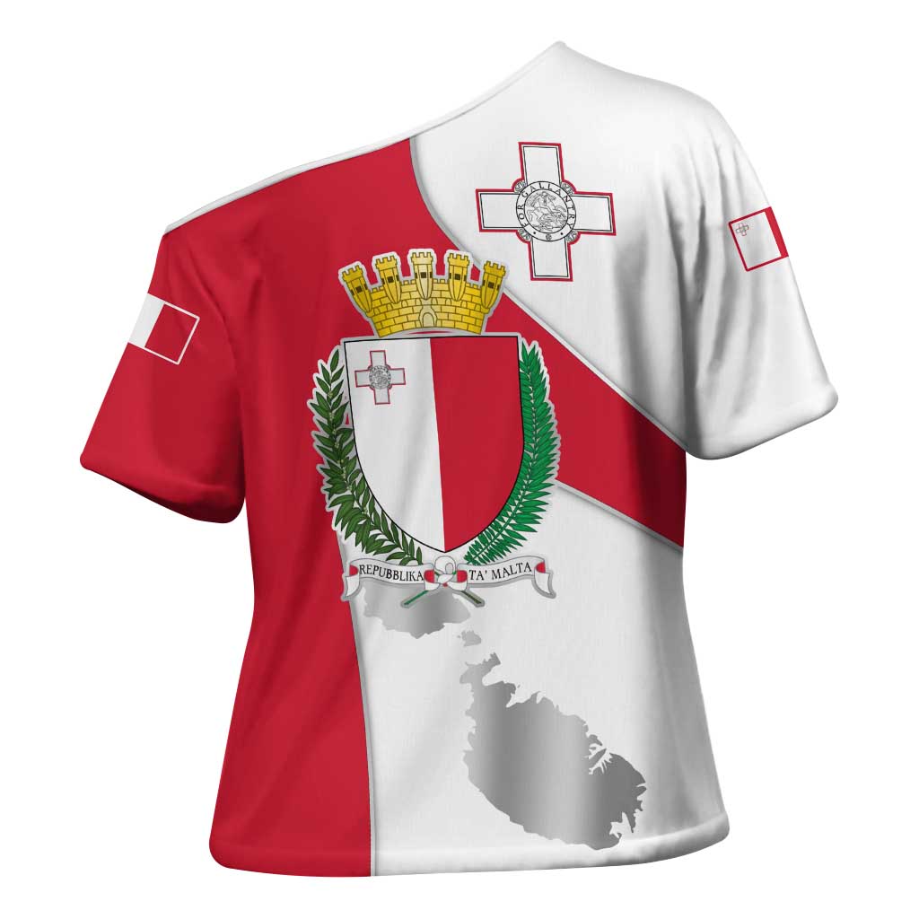 Malta Cross Shoulder Shirt with Coat of Arms and Island Map Design - Wonder Print Shop