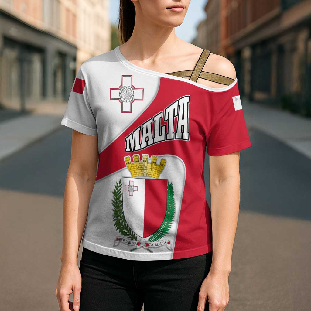 Malta Cross Shoulder Shirt with Coat of Arms and Island Map Design - Wonder Print Shop