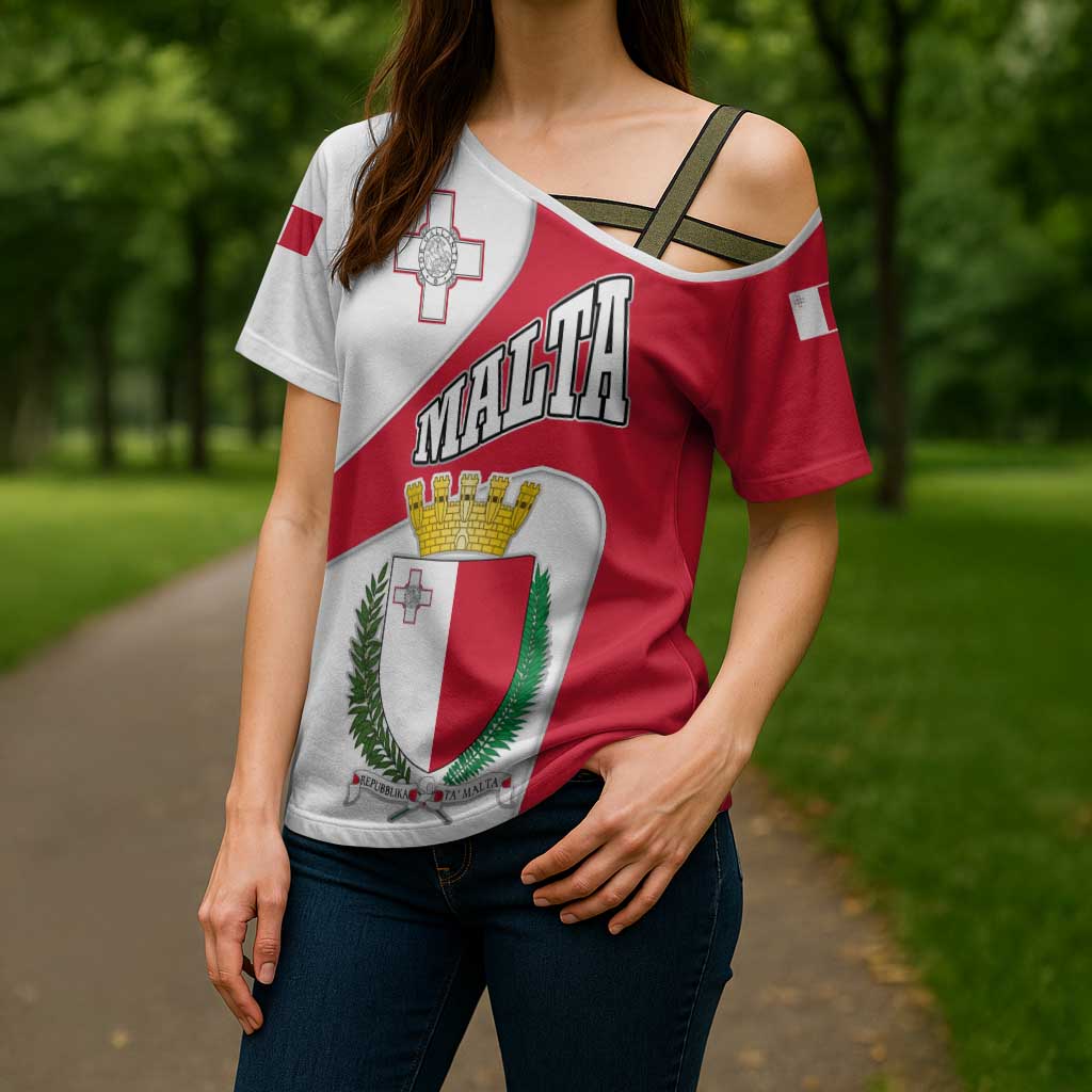 Malta Cross Shoulder Shirt with Coat of Arms and Island Map Design - Wonder Print Shop