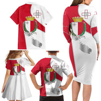 Malta Family Matching Long Sleeve Bodycon Dress and Hawaiian Shirt with Coat of Arms and Island Map Design - Wonder Print Shop