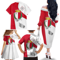 Malta Family Matching Off The Shoulder Long Sleeve Dress and Hawaiian Shirt with Coat of Arms and Island Map Design - Wonder Print Shop