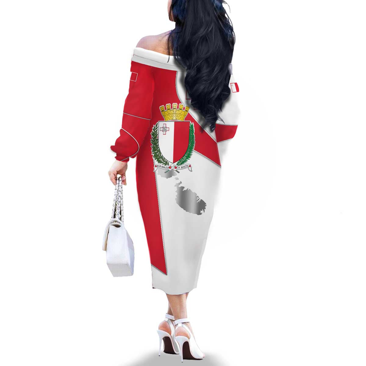 Malta Family Matching Off The Shoulder Long Sleeve Dress and Hawaiian Shirt with Coat of Arms and Island Map Design - Wonder Print Shop