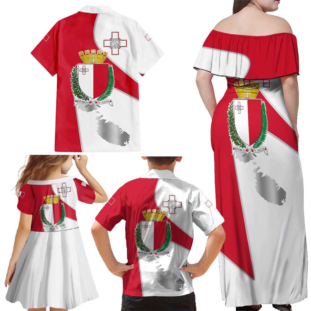 Malta Family Matching Off Shoulder Maxi Dress and Hawaiian Shirt with Coat of Arms and Island Map Design - Wonder Print Shop