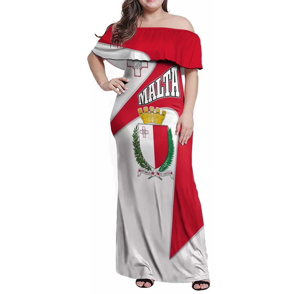 Malta Family Matching Off Shoulder Maxi Dress and Hawaiian Shirt with Coat of Arms and Island Map Design - Wonder Print Shop