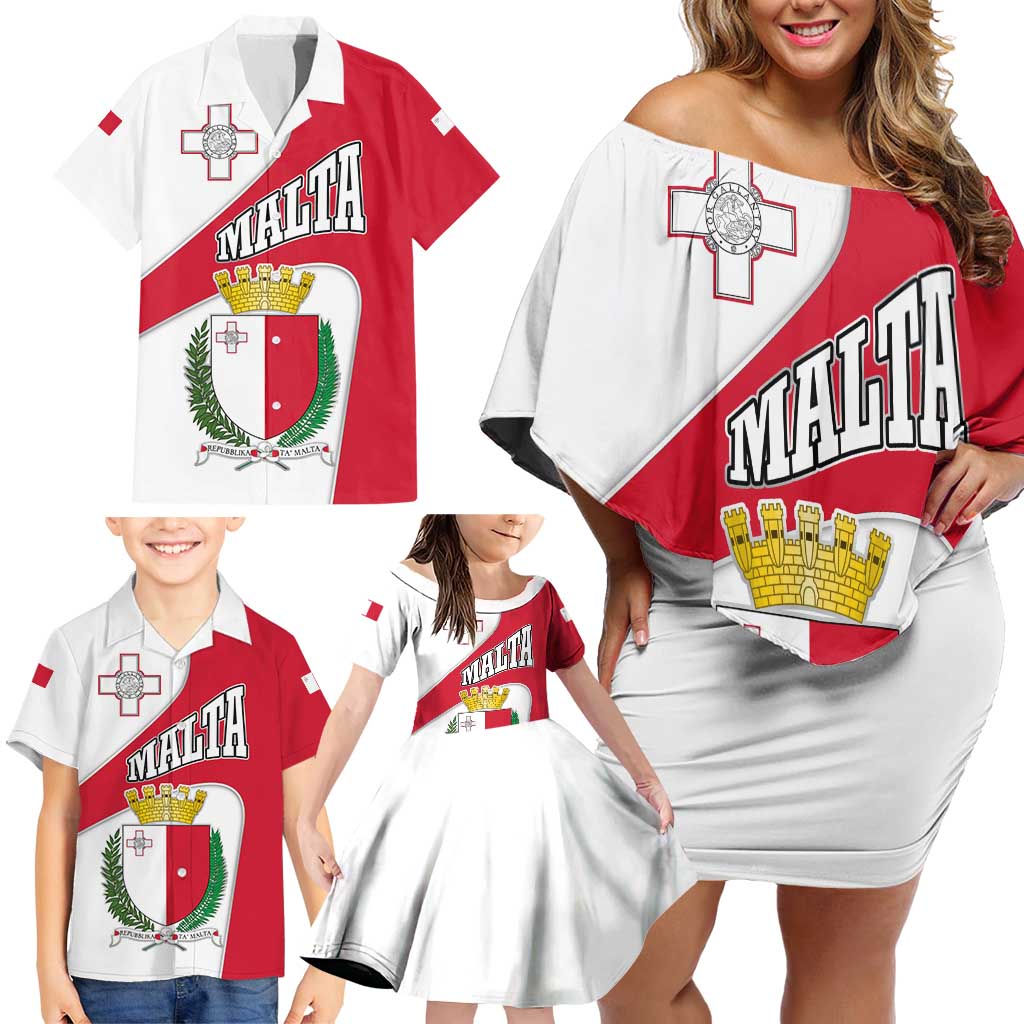 Malta Family Matching Off Shoulder Short Dress and Hawaiian Shirt with Coat of Arms and Island Map Design - Wonder Print Shop