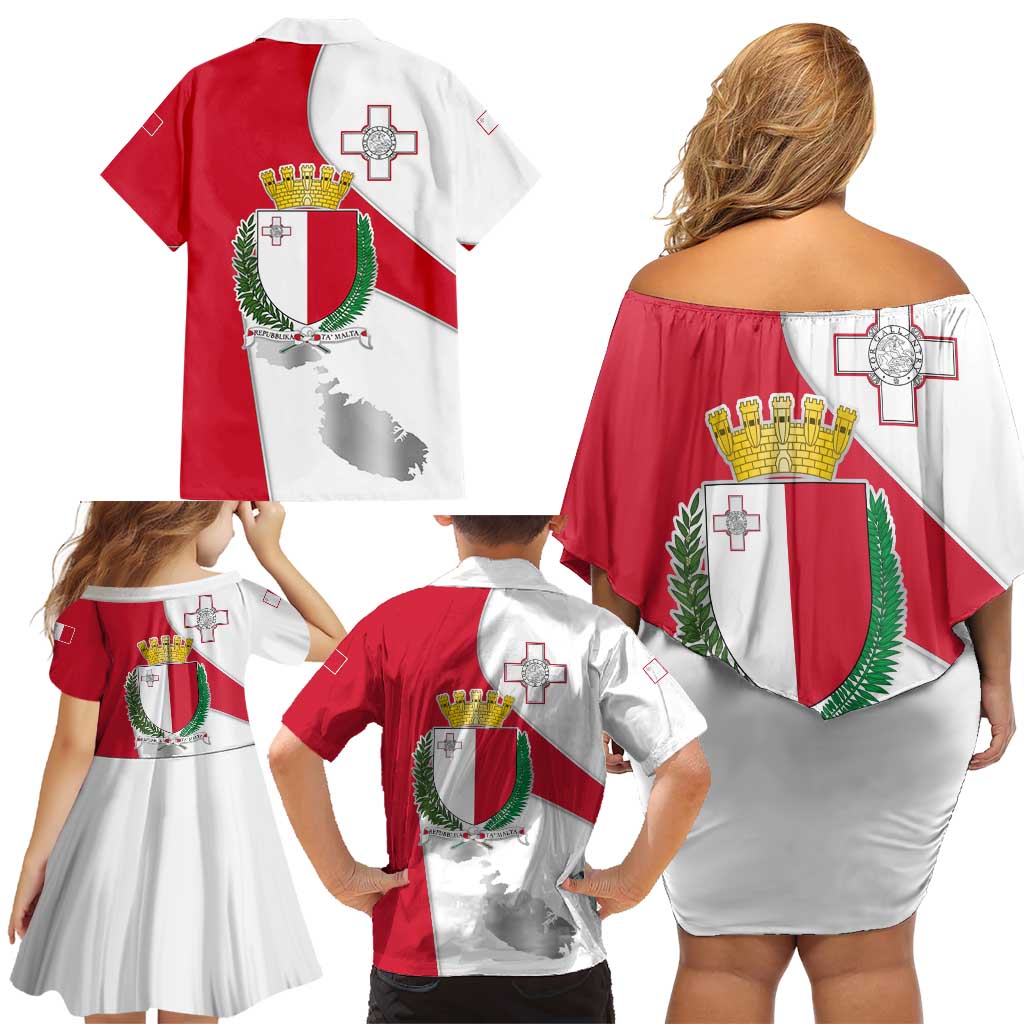 Malta Family Matching Off Shoulder Short Dress and Hawaiian Shirt with Coat of Arms and Island Map Design - Wonder Print Shop