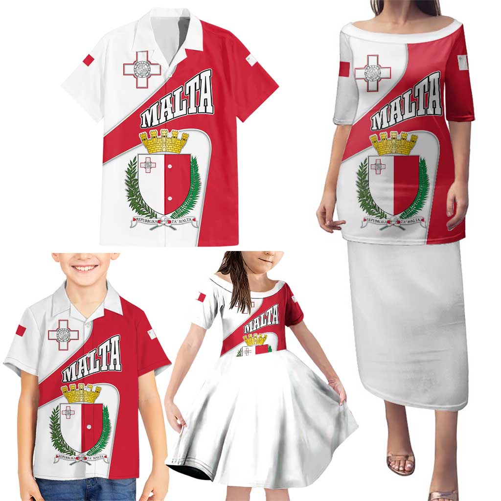 Malta Family Matching Puletasi and Hawaiian Shirt with Coat of Arms and Island Map Design - Wonder Print Shop