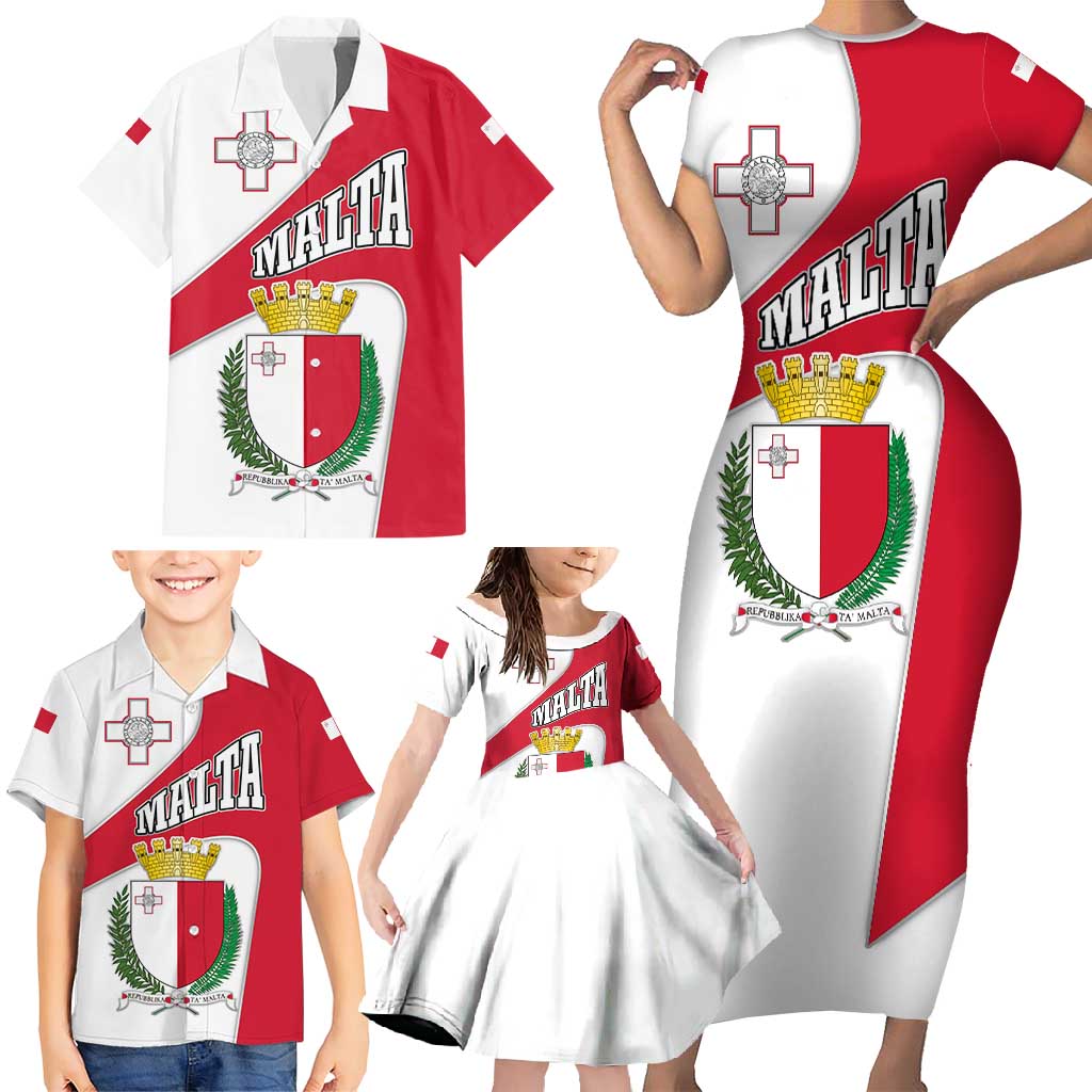 Malta Family Matching Short Sleeve Bodycon Dress and Hawaiian Shirt with Coat of Arms and Island Map Design - Wonder Print Shop