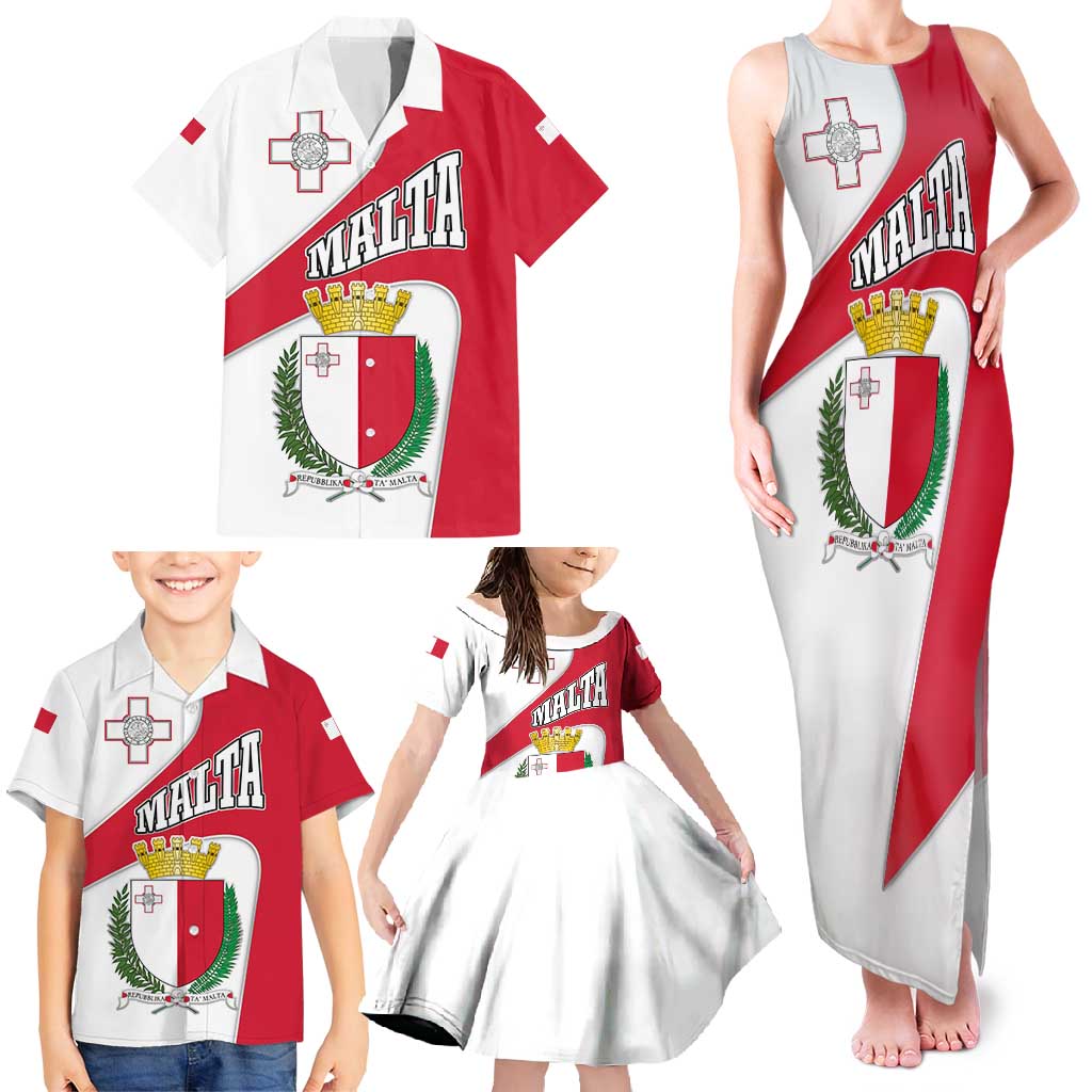 Malta Family Matching Tank Maxi Dress and Hawaiian Shirt with Coat of Arms and Island Map Design - Wonder Print Shop