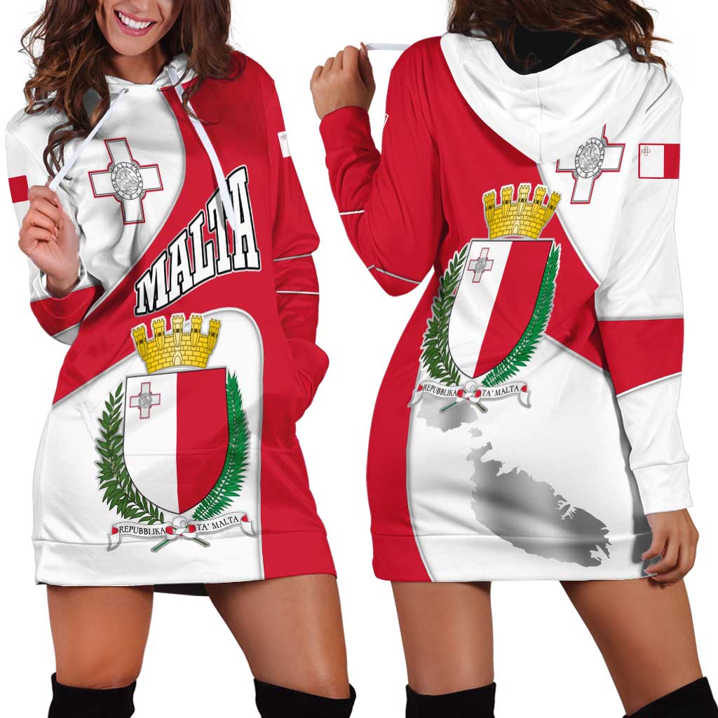 Malta Hoodie Dress with Coat of Arms and Island Map Design - Wonder Print Shop