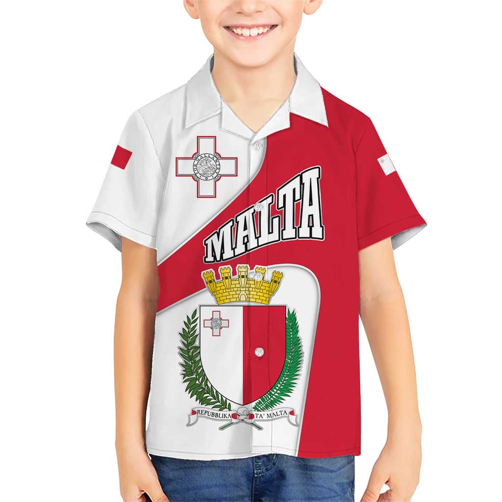 Malta Kid Hawaiian Shirt with Coat of Arms and Island Map Design - Wonder Print Shop