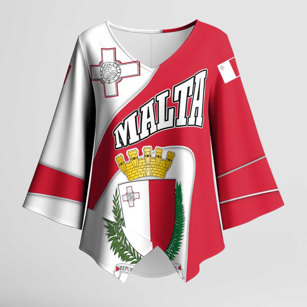 Malta Kimono Sleeve Blouse with Coat of Arms and Island Map Design - Wonder Print Shop