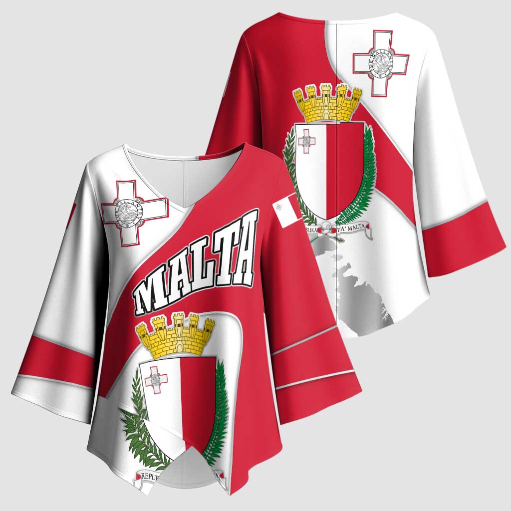 Malta Kimono Sleeve Blouse with Coat of Arms and Island Map Design - Wonder Print Shop