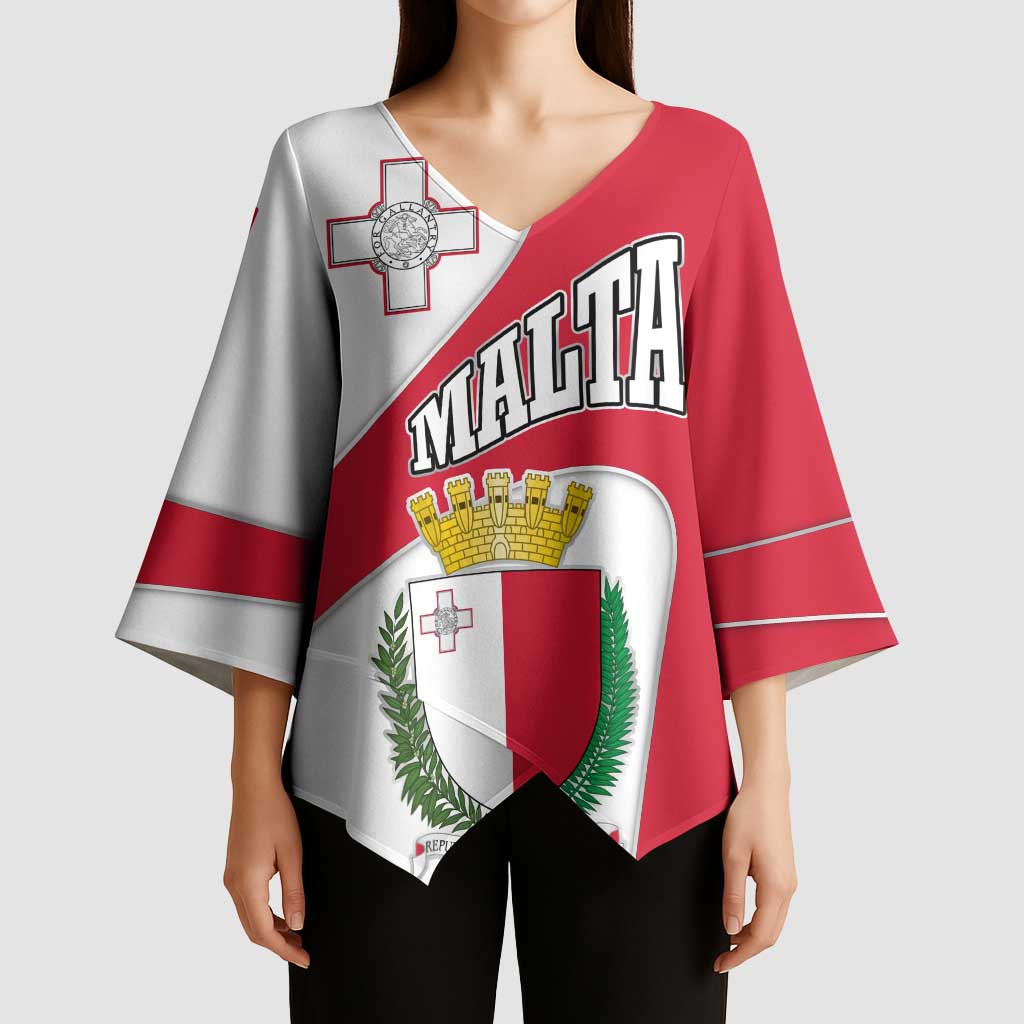 Malta Kimono Sleeve Blouse with Coat of Arms and Island Map Design - Wonder Print Shop