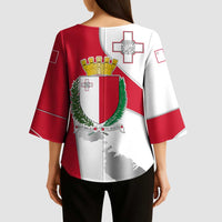 Malta Kimono Sleeve Blouse with Coat of Arms and Island Map Design - Wonder Print Shop