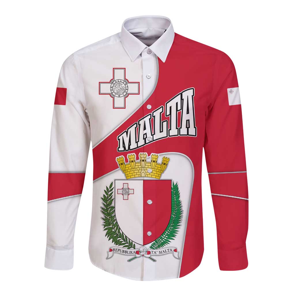 Malta Long Sleeve Button Shirt with Coat of Arms and Island Map Design - Wonder Print Shop