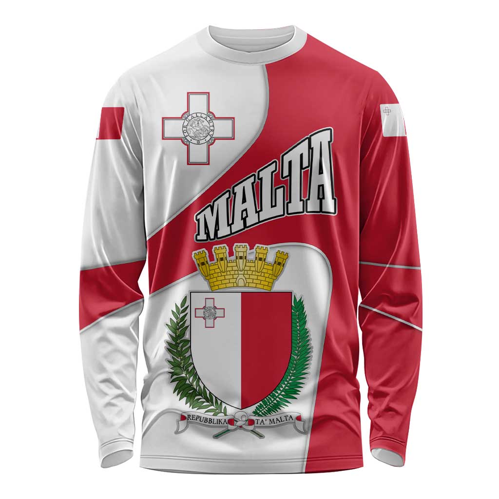 Malta Long Sleeve Shirt with Coat of Arms and Island Map Design - Wonder Print Shop