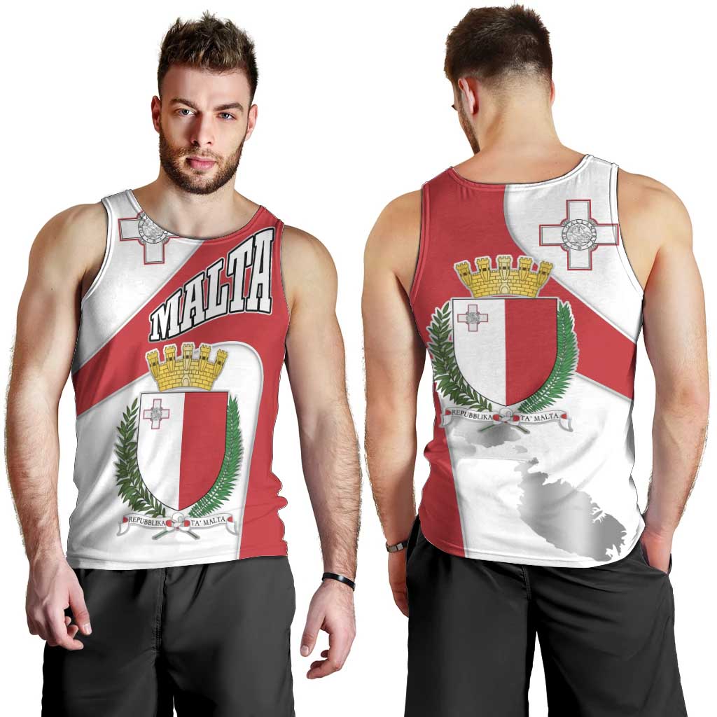 Malta Men Tank Top with Coat of Arms and Island Map Design - Wonder Print Shop