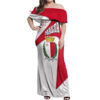 Malta Off Shoulder Maxi Dress with Coat of Arms and Island Map Design - Wonder Print Shop