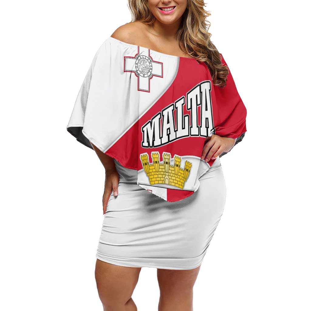 Malta Off Shoulder Short Dress with Coat of Arms and Island Map Design - Wonder Print Shop