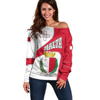 Malta Off Shoulder Sweater with Coat of Arms and Island Map Design - Wonder Print Shop