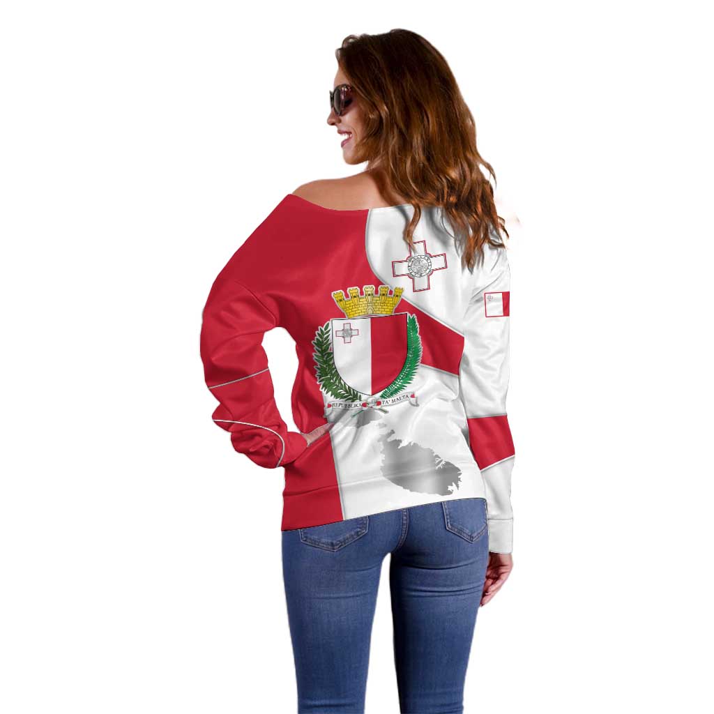 Malta Off Shoulder Sweater with Coat of Arms and Island Map Design - Wonder Print Shop