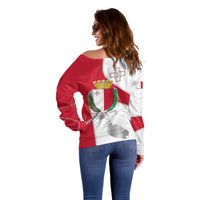 Malta Off Shoulder Sweater with Coat of Arms and Island Map Design - Wonder Print Shop