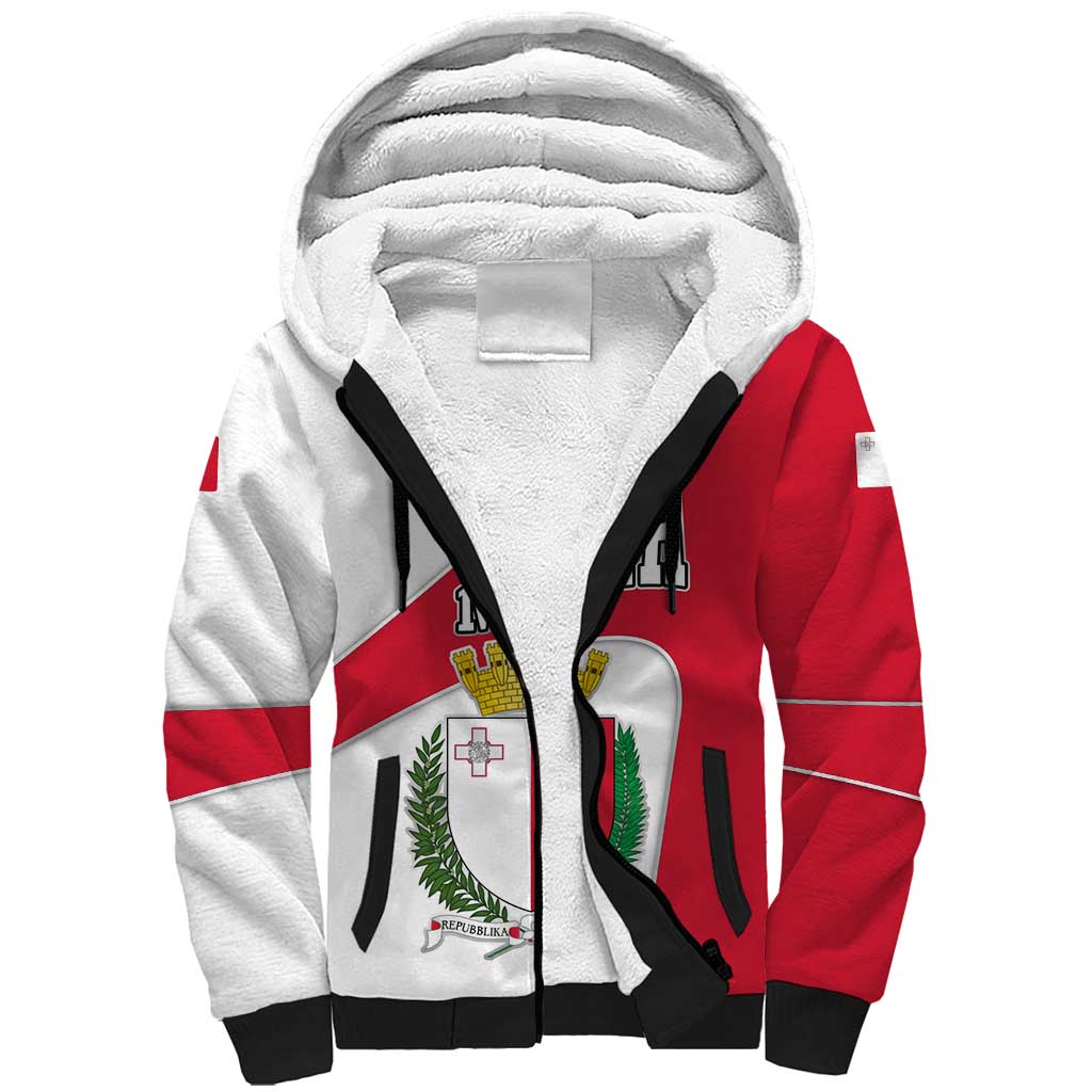 Malta Sherpa Hoodie with Coat of Arms and Island Map Design - Wonder Print Shop