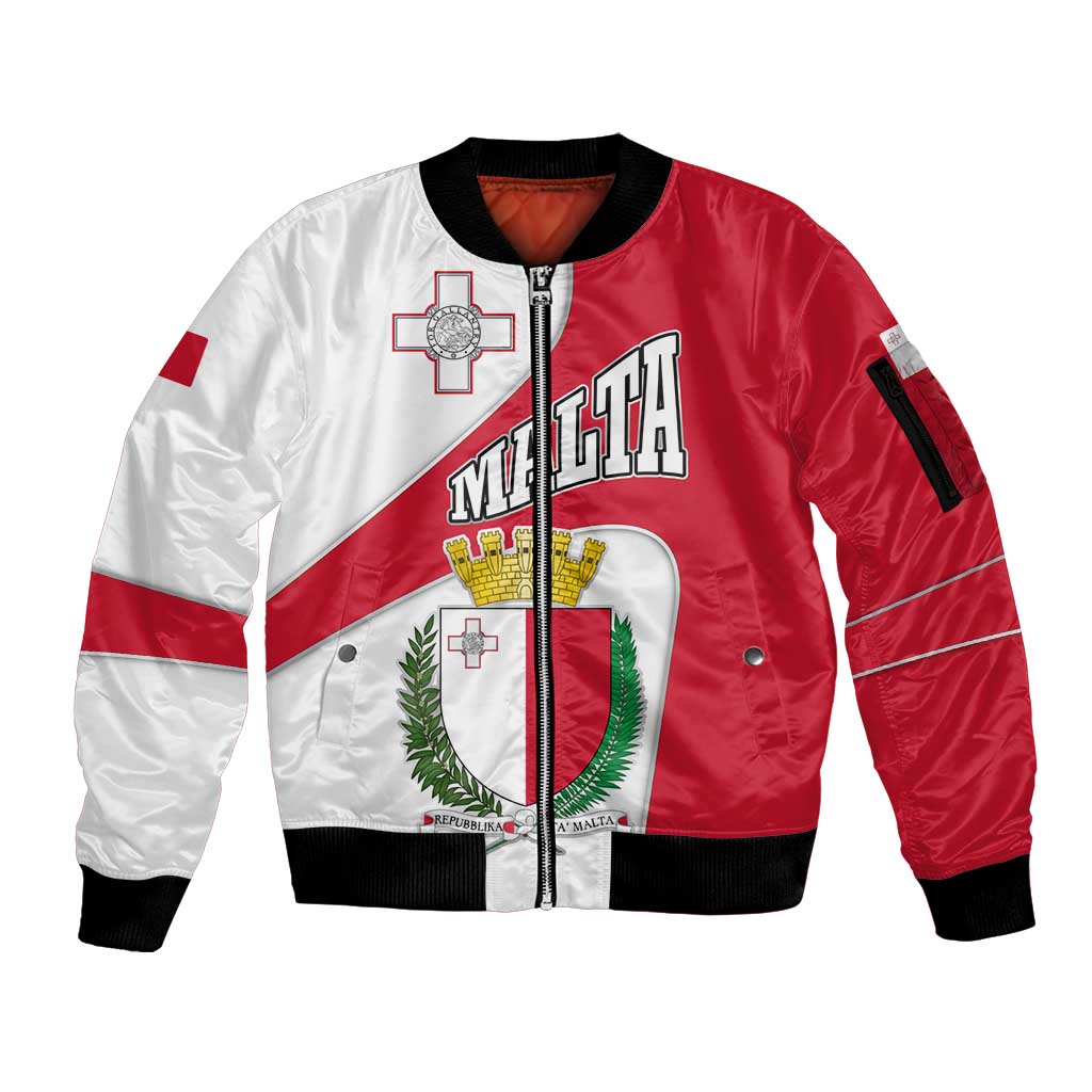 Malta Sleeve Zip Bomber Jacket with Coat of Arms and Island Map Design - Wonder Print Shop