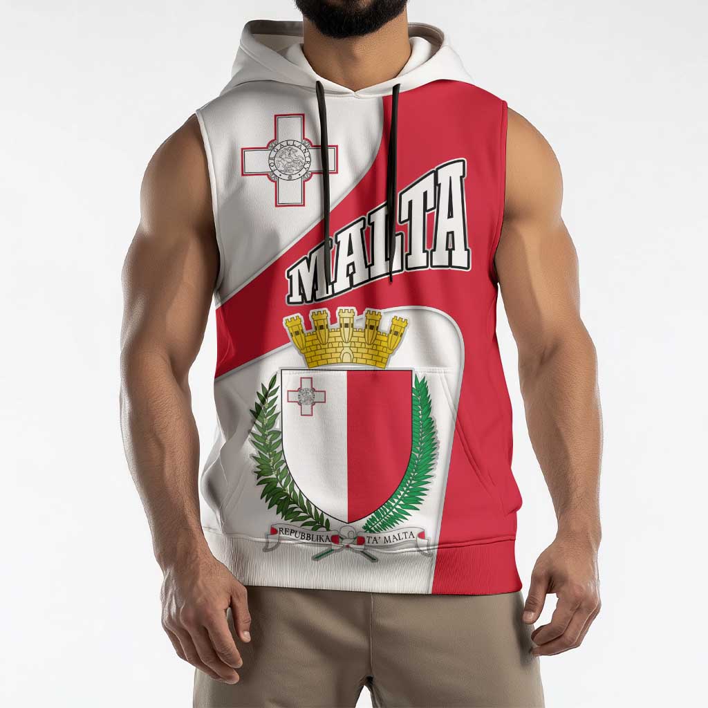 Malta Sleeveless Hoodie with Coat of Arms and Island Map Design - Wonder Print Shop