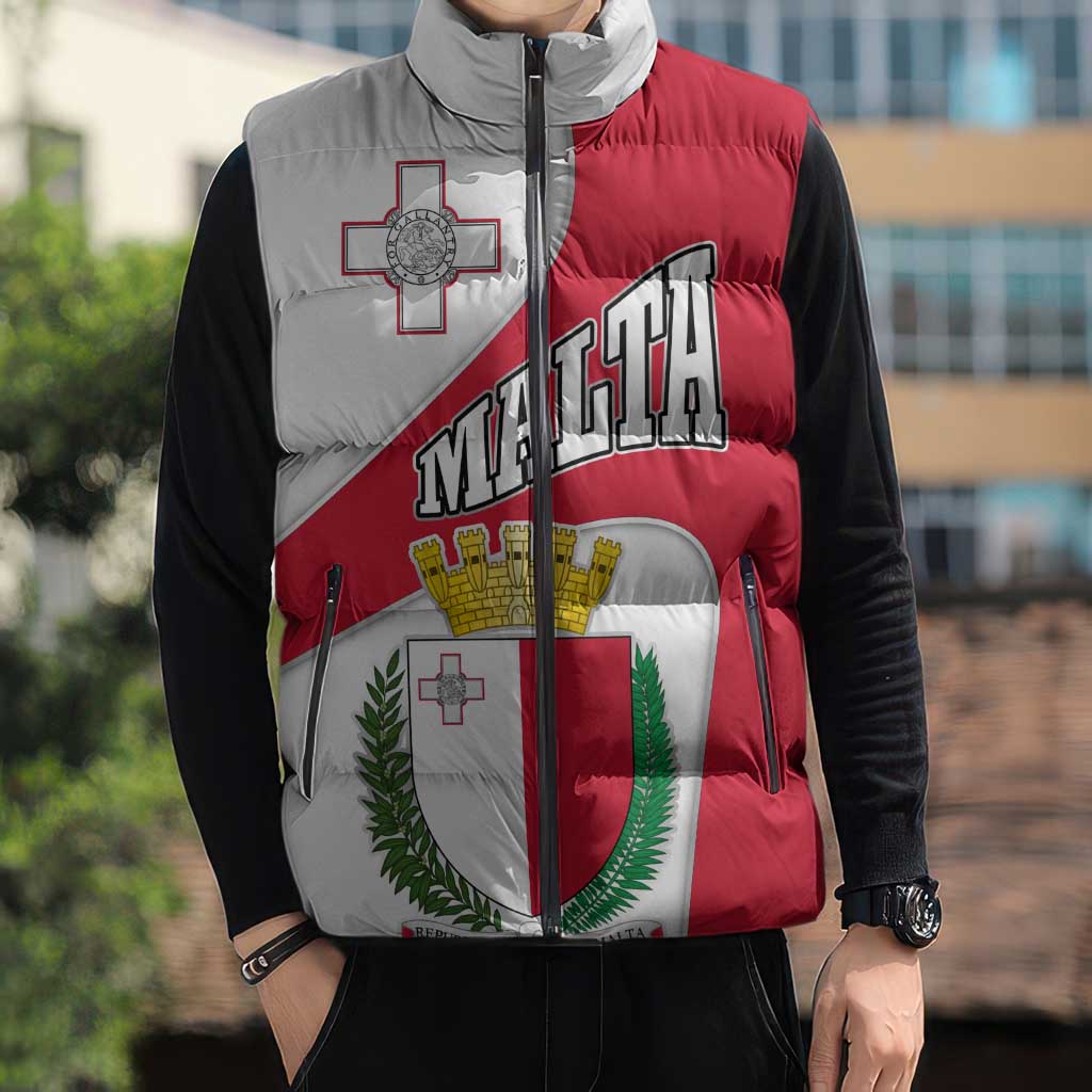 Malta Sleeveless Puffer Jacket with Coat of Arms and Island Map Design - Wonder Print Shop