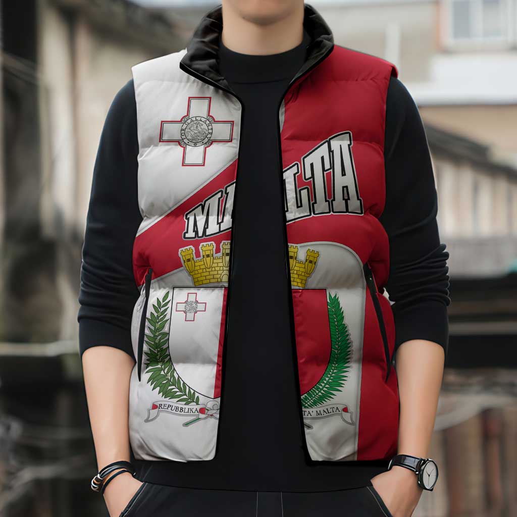 Malta Sleeveless Puffer Jacket with Coat of Arms and Island Map Design - Wonder Print Shop