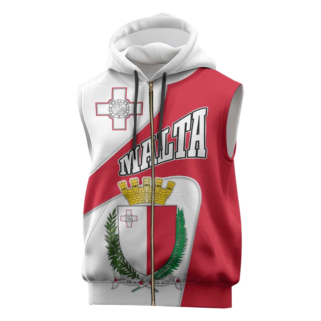 Malta Sleeveless Zip Hoodie with Coat of Arms and Island Map Design - Wonder Print Shop