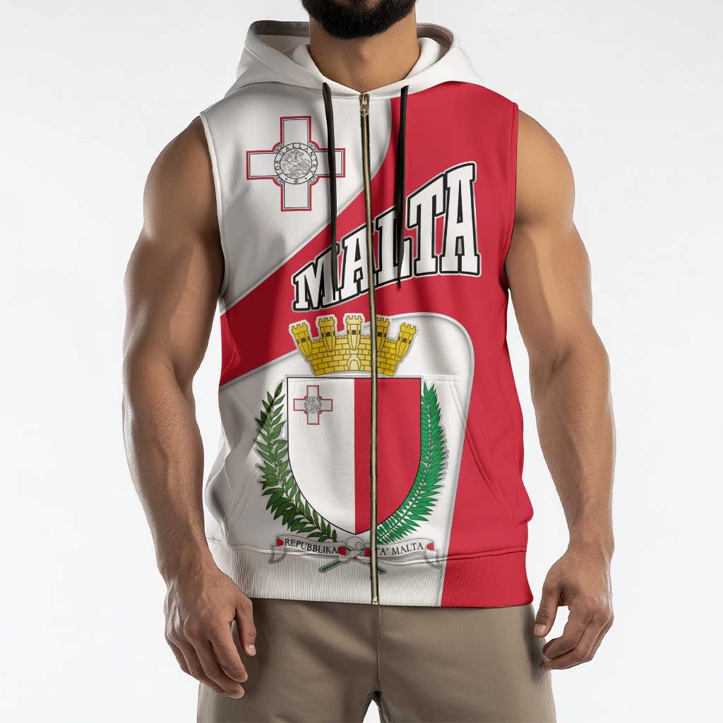 Malta Sleeveless Zip Hoodie with Coat of Arms and Island Map Design - Wonder Print Shop