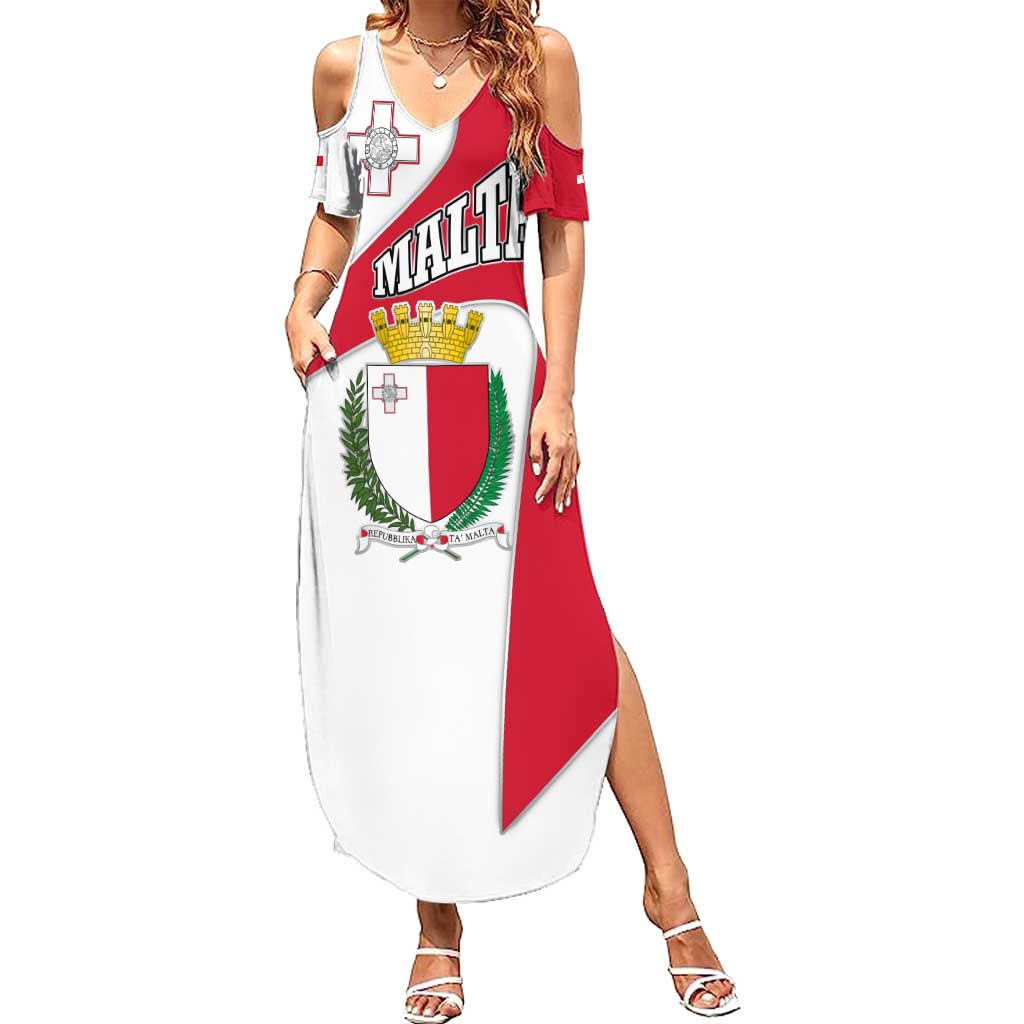 Malta Summer Maxi Dress with Coat of Arms and Island Map Design - Wonder Print Shop
